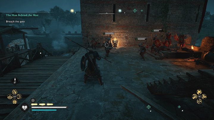 Możesz także wspiąć się na mury twierdzy i wykończyć przeciwników, a także zniszczyć ich broń ręcznie - Assassins Creed Valhalla: Kto pociąga za sznurki - solucja, opis przejścia - Assassins Creed Valhalla - poradnik do gry