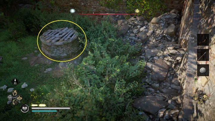 Zacznijmy od zniszczenia desek leżących na studni, dzięki temu będziesz mógł dostać się do środka - Assassins Creed Valhalla: Wyposażenie - Essexe, sekrety, lokacje - Assassins Creed Valhalla - poradnik do gry