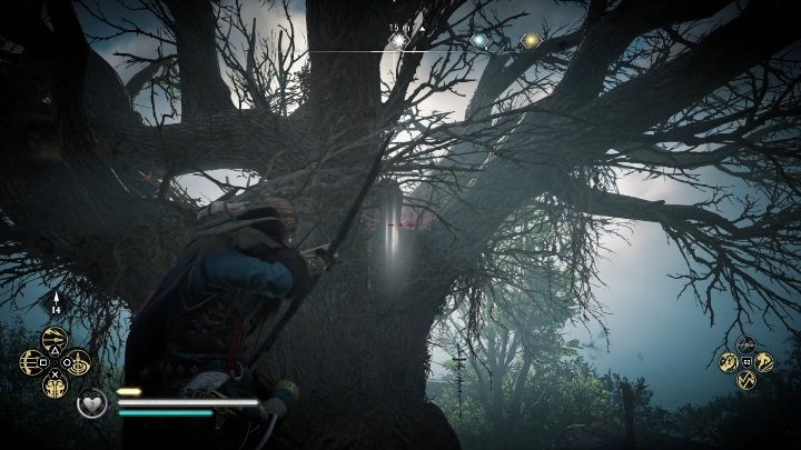 Lokalizacja totemu: aby dostać się do totemu musisz po prostu stanąć na stale i wycelować pomiędzy ogromne gałęzie - Assassins Creed Valhalla: Przeklęty symbol - Cent, sekrety, lokacje - Assassins Creed Valhalla - poradnik do gry