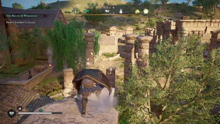 Koniec: Kartka zatrzyma się na końcu mury, koło kolumn - Assassins Creed Valhalla: Karta niesiona wiatrem - Wincestre, sekrety, lokacje - Assassins Creed Valhalla - poradnik do gry