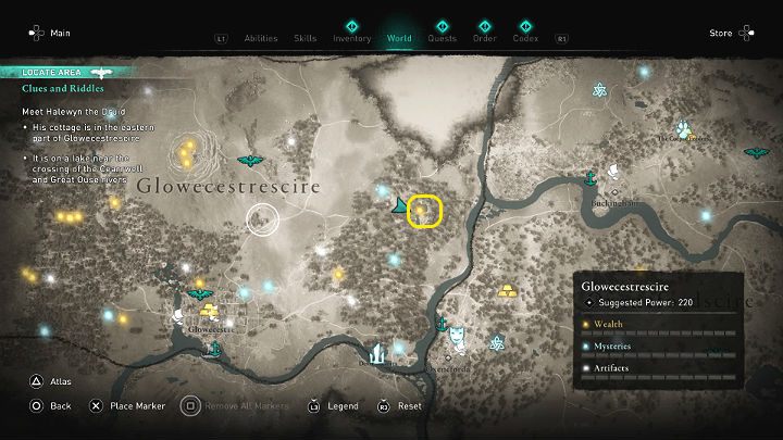 Chata Halewyna stoi nad jeziorem, gdzie spotykają się rzeki Cearrwell i Wielka Ouse (Great Ouse) - Assassins Creed Valhalla: Zagadki i wskazówki/Clues and Riddles - solucja - Assassins Creed Valhalla - poradnik do gry