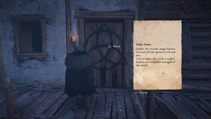 Drugą wskazówkę znajdziesz na zewnętrznej ścianie chaty - Assassins Creed Valhalla: Zagadki i wskazówki/Clues and Riddles - solucja - Assassins Creed Valhalla - poradnik do gry