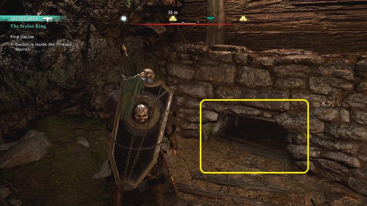 Skradając się usłyszysz głos Tewdwra co wskazuje na to, że mężczyzna wciąż żyje - Assassins Creed Valhalla: Skradziony król/The Stolen King - solucja - Assassins Creed Valhalla - poradnik do gry