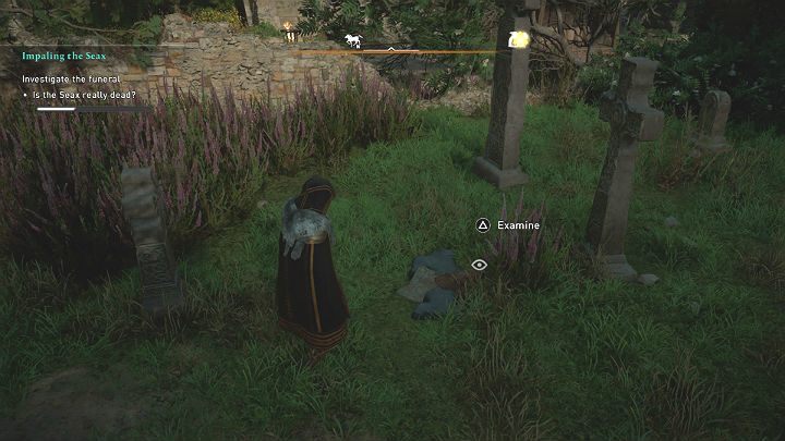 Podejdź do kamienia nagrobnego, a znajdziesz tam zwykłe chłopskie ubranie - Assassins Creed Valhalla: Dobijanie Saksa/Impaling the Seax - solucja - Assassins Creed Valhalla - poradnik do gry