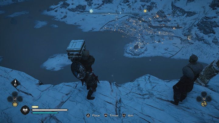 Podejdź do skrzyń i podnoś je po kolei, a następnie rzucaj nimi w przepaść - Assassins Creed Valhalla: Stary człowiek i urwisko - solucja, opisz przejścia - Assassins Creed Valhalla - poradnik do gry