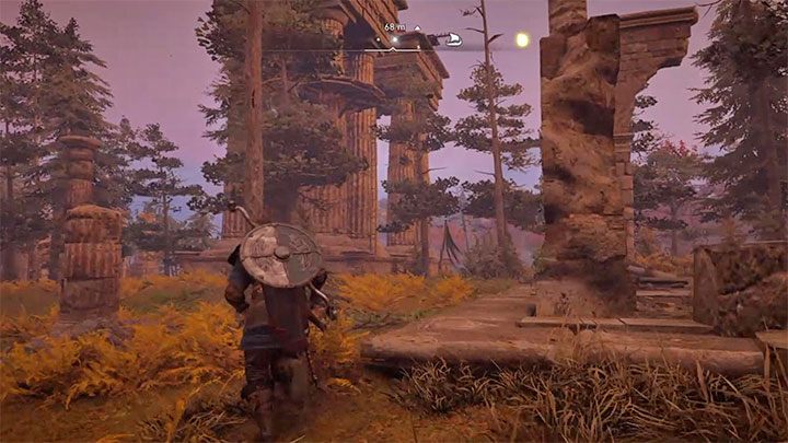 Po dotarciu na miejsce zainteresuj się pokazanymi na obrazku wysokimi ruinami - Assassins Creed Valhalla: Lotem bliżej - jak zdobyć trofeum? - Assassins Creed Valhalla - poradnik do gry