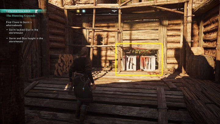 Na jednej ze ścian zauważysz skrzynki pokryte krwią - Assassins Creed Valhalla: Tereny łowieckie/The Hunting Grounds - solucja - Assassins Creed Valhalla - poradnik do gry