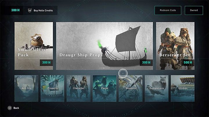Główne zakładki sklepu gry to - Assassins Creed Valhalla: Mikrotransakcje i DLC - Assassins Creed Valhalla - poradnik do gry