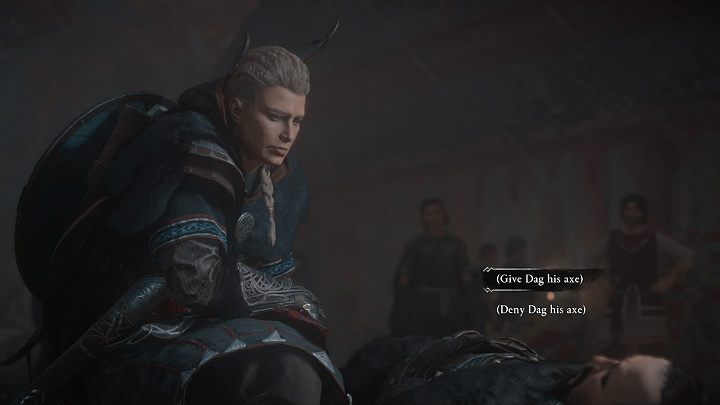 Eivor przyjmuje wyzwanie i po wygranej walce musi zdecydować, czy odesłać starego przyjaciela do Walhalli - Assassins Creed Valhalla: Czarne chmury/A Brewing Storm - ważny wybór - Assassins Creed Valhalla - poradnik do gry