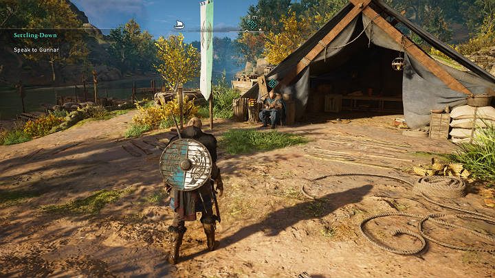 Pierwszą rzeczą, jaka musisz wykonać jest rozmowa z Gunnarem - Assassins Creed Valhalla: Zapuszczanie korzeni/Settling Down - solucja - Assassins Creed Valhalla - poradnik do gry
