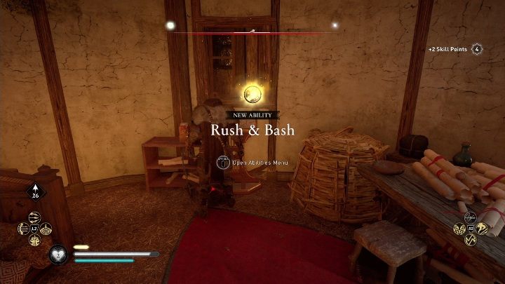 Cios w biegu to specjalna umiejętność dzięki, której postać naciera na wroga i przybija go do ściany, po czym dobija go toporem - Assassins Creed Valhalla: Zdolności - Grantebridgescire, sekrety, lokacje - Assassins Creed Valhalla - poradnik do gry
