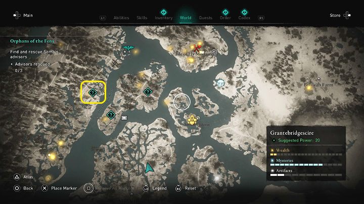 Birnę znajdziesz w lokacji Ruiny posiadłości Gracjana (Gratians Villa Ruins), w miejscu zaznaczonym na powyższym obrazku - Assassins Creed Valhalla: Zagubieni na mokradłach/Orphans of the Fens - solucja - Assassins Creed Valhalla - poradnik do gry