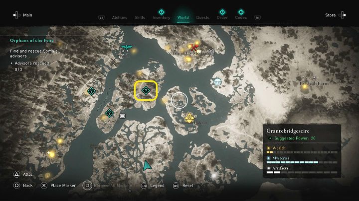 Galinna znajdziesz w pobliżu małych ruin na bagnach, w miejscu oznaczonym na powyższym obrazku - Assassins Creed Valhalla: Zagubieni na mokradłach/Orphans of the Fens - solucja - Assassins Creed Valhalla - poradnik do gry