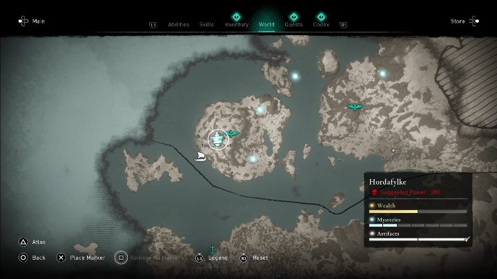 Aby dostać się do skarbu musisz przejść na drugą część mapy, do regionu Hordafylke - Assassins Creed Valhalla: Mapa skarbów - Rygjafylke, sekrety, lokacje - Assassins Creed Valhalla - poradnik do gry