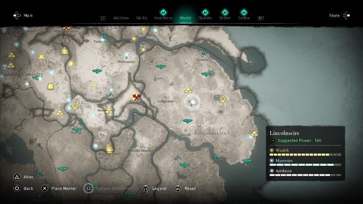 Lokacja przeklętego miejsca: na wschód od Aelfarstun - Assassins Creed Valhalla: Przeklęty symbol - Lincolnscire, sekrety, lokacje - Assassins Creed Valhalla - poradnik do gry