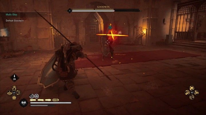 Większość ataków Goodwina jest powolna, a do tego sygnalizowana więc łatwo ich uniknąć lub zablokować - Assassins Creed Valhalla: Dzień święty/Holy Day - solucja, opis przejścia - Assassins Creed Valhalla - poradnik do gry