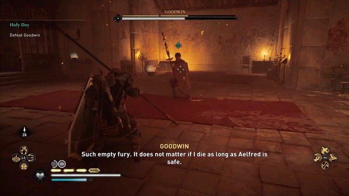 Goodwin ma dostęp do zdolności, która podpala jego oręż, przez co może wyrządzać dodatkowe obrażenia - Assassins Creed Valhalla: Dzień święty/Holy Day - solucja, opis przejścia - Assassins Creed Valhalla - poradnik do gry