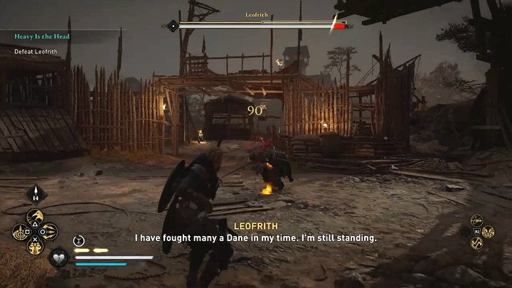 Jeśli chcesz możesz także atakować z dystansu przy pomocy łuku, a Leofrith nie będzie starał się odbijać strzał - może jednak robić uniki - Assassins Creed Valhalla: Ciężar władzy/Heavy is the Head - solucja - Assassins Creed Valhalla - poradnik do gry