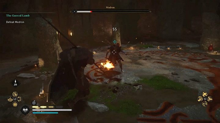 Modron potrafi dobrze walczyć tradycyjną bronią drzewcową, którą dodatkowo może podpalić - Assassins Creed Valhalla: Jak jagnię na rzeź/The Gutted Lamb - solucja - Assassins Creed Valhalla - poradnik do gry