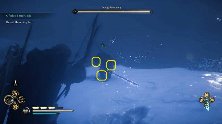 Draugr Hemming posiada trzy słabe punkty: lewe przedramię, prawe przedramię i prawe kolano - Assassins Creed Valhalla: Krew i bogowie/Of Blood and Gods - solucja - Assassins Creed Valhalla - poradnik do gry