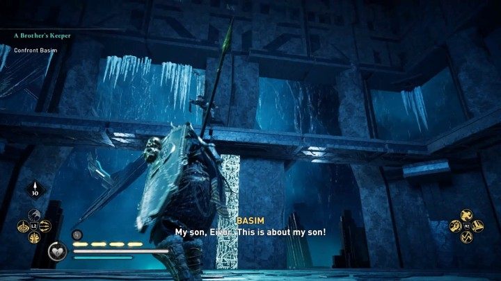 Basim to niezwykle szybki i zwinny przeciwnik, który potrafi atakować pod różnymi kontami i nie waha się korzystać ze sprytnych sztuczek, jak zasłony dymne - Assassins Creed Valhalla: Stróż brata swego / A Brothers Keeper - solucja - Assassins Creed Valhalla - poradnik do gry