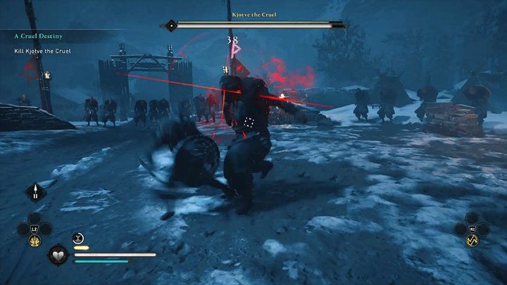 Przeciwnik jest na tyle pewny siebie, że rozpocznie walkę bez żadnej broni jednak nie oznacza to, że można go lekceważyć - Assassins Creed Valhalla: Kjotve Okrutny/Kjotve the Cruel - boss, jak pokonać? - Assassins Creed Valhalla - poradnik do gry