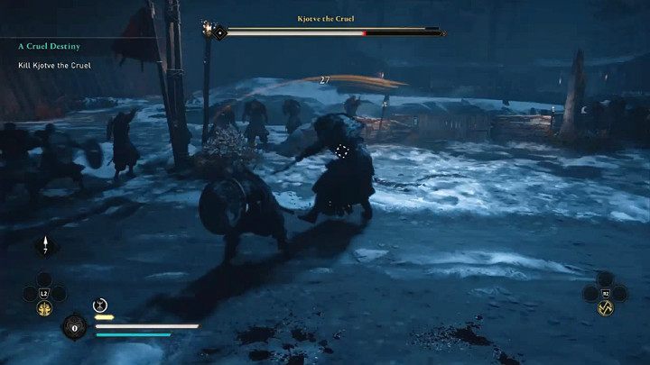 Kiedy po zamachu topory Kjotvego zaczną zostawiać za sobą pomarańczową smugę to znak, że za chwilę wykona on kolejny atak specjalny - Assassins Creed Valhalla: Kjotve Okrutny/Kjotve the Cruel - boss, jak pokonać? - Assassins Creed Valhalla - poradnik do gry
