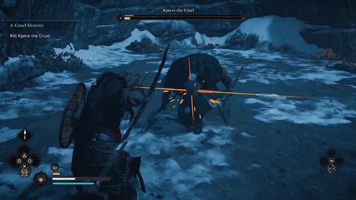 Kjotve cały czas dysponuje atakiem kolanem z wyskoku, tak samo jak w drugiej fazie tego pojedynku - Assassins Creed Valhalla: Kjotve Okrutny/Kjotve the Cruel - boss, jak pokonać? - Assassins Creed Valhalla - poradnik do gry
