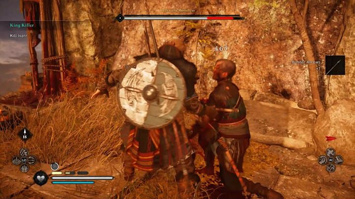 Gdy przeciwnik zostanie ogłuszony możesz wyprowadzić atak, który zbije mu około 1/4 paska zdrowia - Assassins Creed Valhalla: Ivarr Bez Kości/Ivarr the Boneless - boss, jak pokonać? - Assassins Creed Valhalla - poradnik do gry