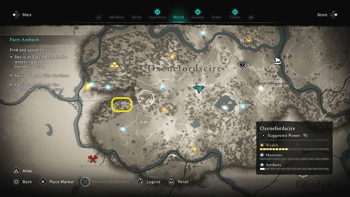 Z rozmowy z Fulke Eivor dowiedział się, że na wschód od Oxenefordu i na południe od wioski Leah leży sioło Eatun (Eatun Barn) - Assassins Creed Valhalla: Ognista zasadzka/Fiery Ambush - solucja - Assassins Creed Valhalla - poradnik do gry