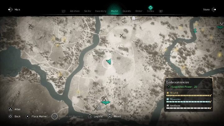 Skarb znajdziesz na południowej części regionu, na wschód od rzeki - Assassins Creed Valhalla: Mapa skarbów - Ledecestrescire, sekrety, lokacje - Assassins Creed Valhalla - poradnik do gry
