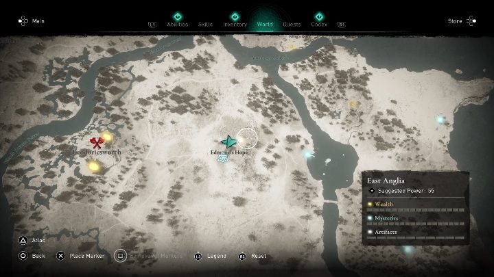 Mapę skarbu znajdziesz w południowej części regionu, zaraz obok Nadziei Edmunda - Assassins Creed Valhalla: Mapa skarbów - Wschodnia Anglia, sekrety, lokacje - Assassins Creed Valhalla - poradnik do gry