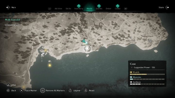 Mapę skarbu znajdziesz w południowej części regionu, zaraz obok Latarni w Dover - Assassins Creed Valhalla: Mapa skarbów - Cent, sekrety, lokacje - Assassins Creed Valhalla - poradnik do gry