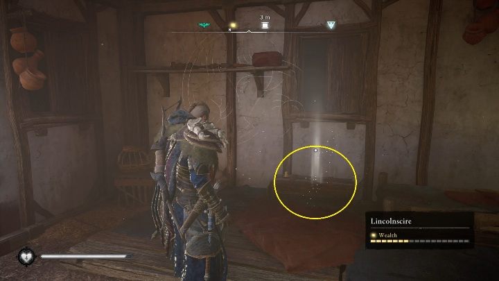 Następnie wystarczy, że zerkniesz w lewo, a ujrzysz świecący się punkt - Assassins Creed Valhalla: Mapa skarbów - Lincolnscire, sekrety, lokacje - Assassins Creed Valhalla - poradnik do gry