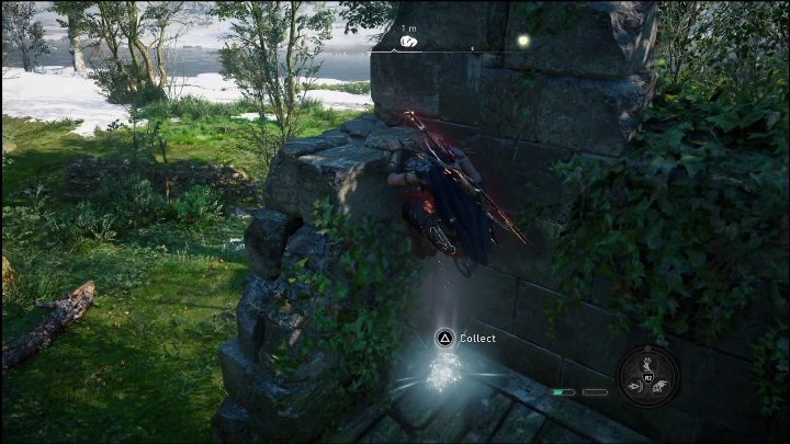 Aby dostać się do tego kamienia wystarczy wspiąć się na mury zniszczonego budynku - AC Valhalla Świt Ragnaroku: Nieoszlifowany kamień (Vangrinn) - lista wszystkich - Assassins Creed Valhalla - poradnik do gry