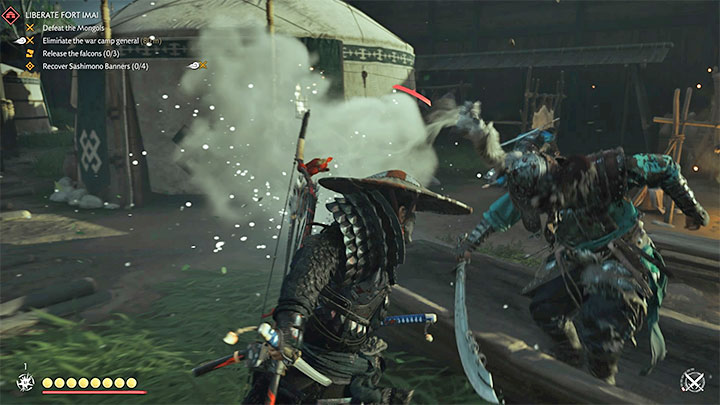 W trakcie prowadzenia bezpośrednich walk może zdarzyć się tak, że zostaniesz otoczony przez kilku silniejszych przeciwników - Ghost of Tsushima: Walka bezpośrednia - styl Samuraja - Ghost of Tsushima - poradnik do gry