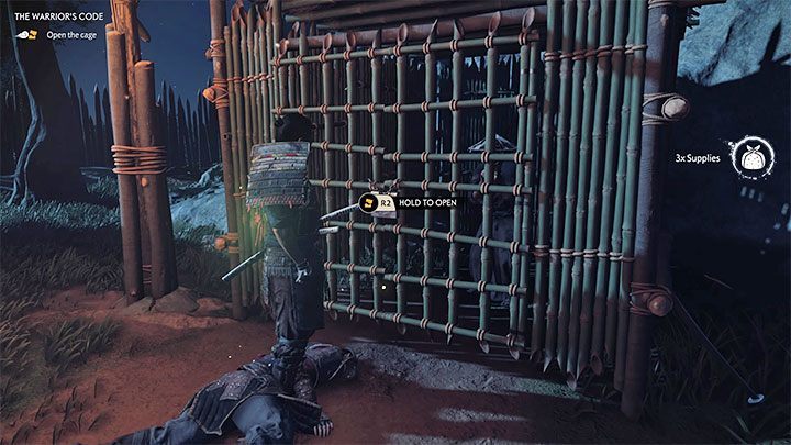 Taka więziony jest w klatce z powyższego obrazka (opcjonalnie możesz też otworzyć i przeszukać inne klatki) - Ghost of Tsushima: Kodeks wojownika (The Warriors Code) solucja, opis przejścia - Ghost of Tsushima - poradnik do gry