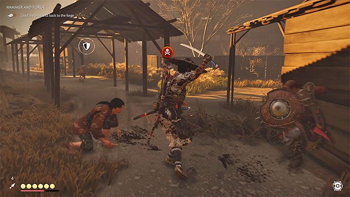 To trudniejszy cel misji, bo w przypadku wykrycia w drodze do kuźni Mongołowie mogą spróbować zabić wieśniaków - Ghost of Tsushima: Młot i kuźnia (Hammer and Forge) solucja, opis przejścia - Ghost of Tsushima - poradnik do gry