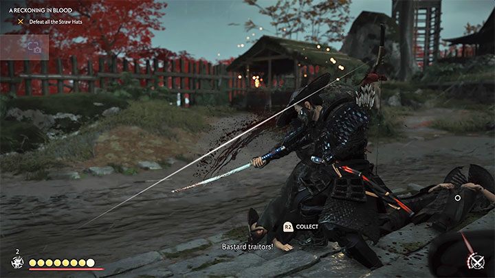 Na dziedzińcu pojawi się grupa przeciwników i jeśli odpowiednio szybko zareagujesz, to możesz załączyć prowokację - Ghost of Tsushima: Krwawy sąd (A Reckoning in Blood) solucja, opis przejścia - Ghost of Tsushima - poradnik do gry