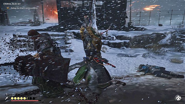Do walk z mongolskimi żołnierzami dojdzie tuż po wkroczeniu do wioski rybackiej - Ghost of Tsushima: Wiecznie błękitne niebo (Eternal Blue Sky) solucja - Ghost of Tsushima - poradnik do gry
