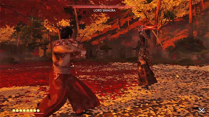 Największym zagrożeniem są oczywiście czerwone ataki w wykonaniu Pana Shimury - Ghost of Tsushima: Opowieść Pana Shimury (The Tale of Lord Shimura) solucja - Ghost of Tsushima - poradnik do gry