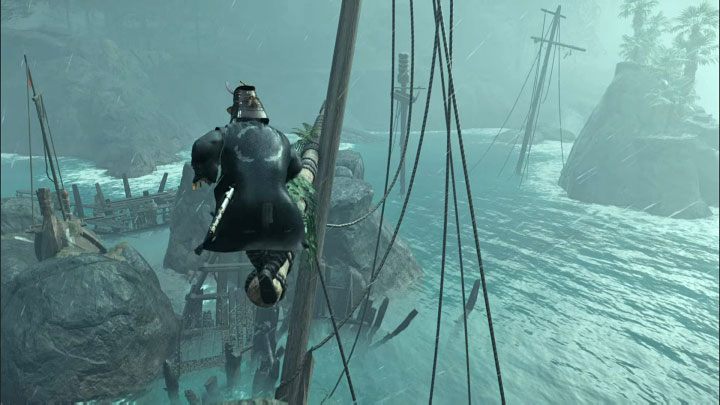 Wykonajcie skok na większą skalną półkę, a następnie wdrapcie się na najbliższy maszt jednego z wraków - Ghost of Tsushima Iki Island: Dziedzictwo Kazumasy Sakaia - opis przejścia - Ghost of Tsushima - poradnik do gry