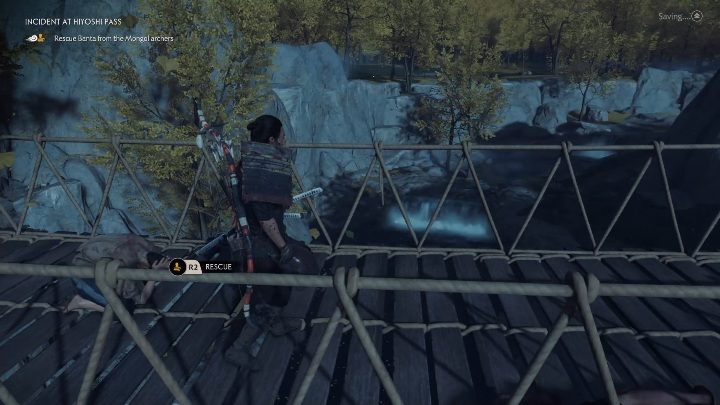 Gdy będziesz już mieć pewność, że wyeliminowałeś wszystkich zabójców udaj się do mężczyzny na moście - Ghost of Tsushima: Incydent w Wąwozie Hiyoshi (Incident at Hiyoshi Pass) solucja - Ghost of Tsushima - poradnik do gry