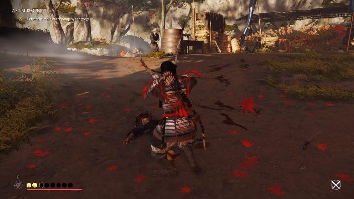 Kieruj się zgodnie ze wskazówkami na mapie i zabijaj kolejne fale przeciwników - Ghost of Tsushima: Ostatnia Prośba (A Final Request) solucja - Ghost of Tsushima - poradnik do gry