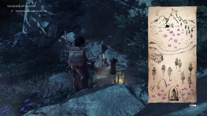 Po wejściu na szczyt góry znajdziesz mapę - Ghost of Tsushima: Legenda Tadayoriego (The Legend of Tadayori) solucja - Ghost of Tsushima - poradnik do gry