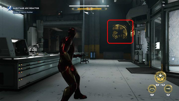 Po włączeniu trzeciego przycisku idź w prawo, a następnie wejdź we wnękę naprzeciwko - Marvels Avengers: Samotnie przeciwko AIM/Alone against AIM - solucja - Marvels Avengers - poradnik do gry