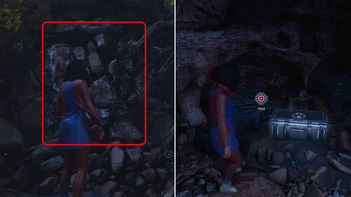 Rozbij nadpękniętą ścianę wzmocnionym ciężkim atakiem, a znajdziesz za nią kolejną ukrytą srebrną skrzynię - Marvels Avengers: Samotna walka/To stand alone - solucja, opis przejścia - Marvels Avengers - poradnik do gry