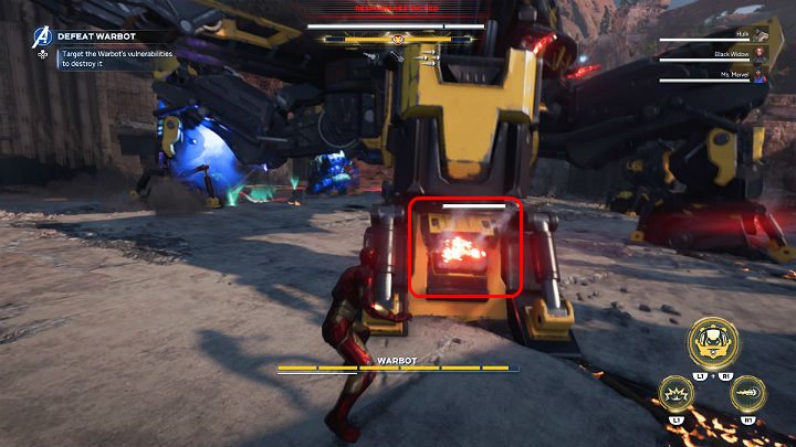 Zwróć uwagę na przegrzewające się wywietrzniki w nogach - to Twój pierwszy cel - Marvels Avengers: Bot Bojowy/Warbot - boss, jak pokonać? - Marvels Avengers - poradnik do gry