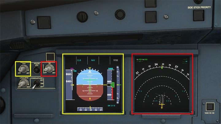 Lewy monitor to podstawowy ekran lotu - Primary Flight Display (PFD) - Flight Simulator: Samolot pasażerski - kokpit - Microsoft Flight Simulator 2020 - poradnik do gry