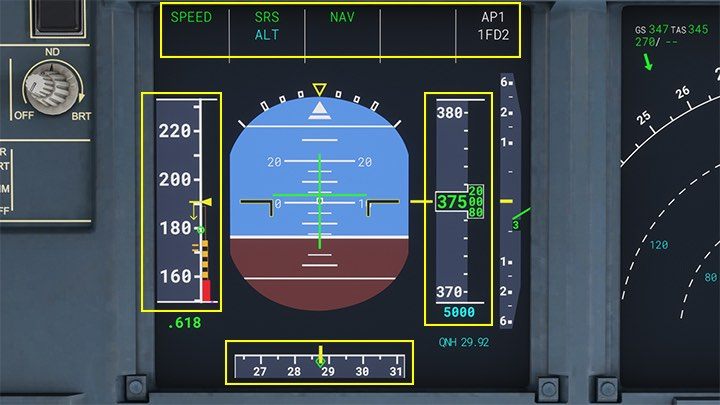 Primary Flight Display pokazuje główne parametry lotu - Flight Simulator: Samolot pasażerski - kokpit - Microsoft Flight Simulator 2020 - poradnik do gry
